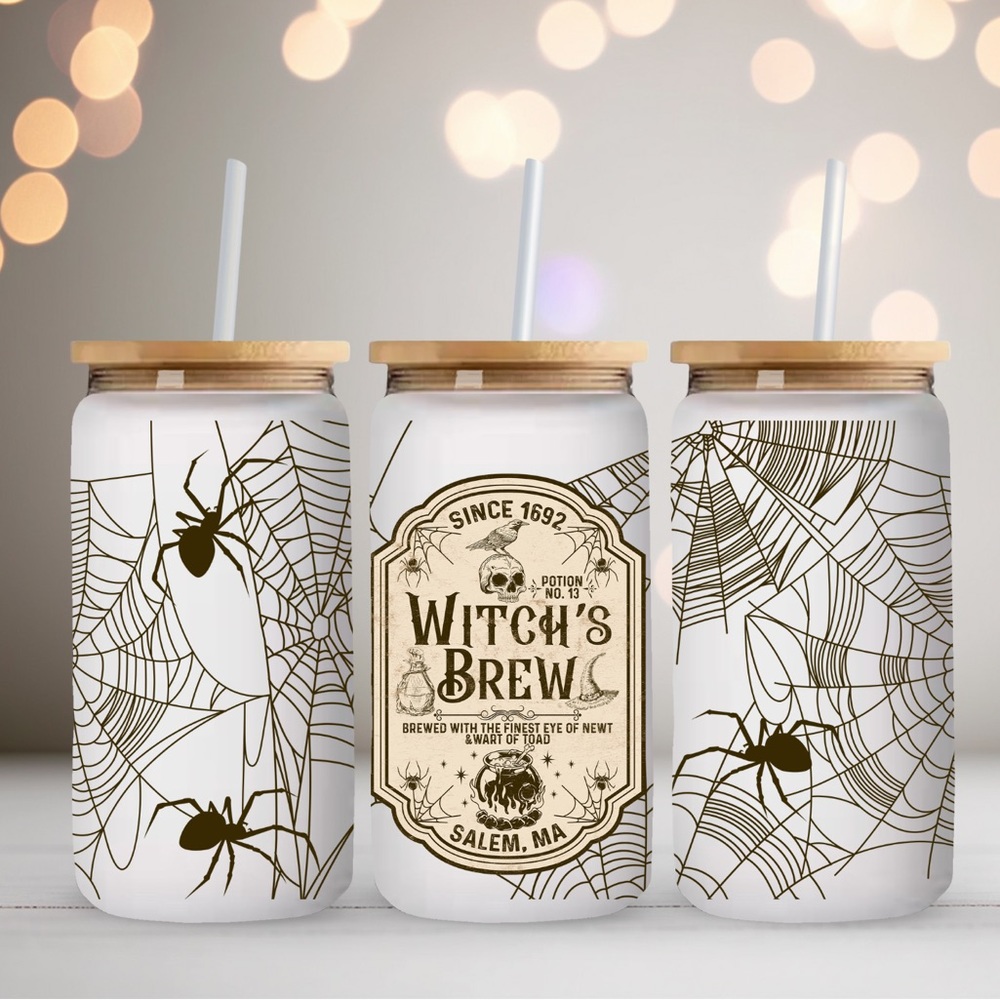 16oz the witches brew glass can w/ bamboo lid